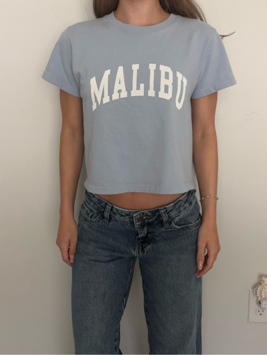 Brandy Melville Tops - Brandy Melville Light Blue Malibu Graphic Tee